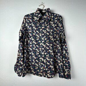 Perma-Prest Sears Womens Shirt Size 16 Multicolor Leaves Button Up Long Sleeve